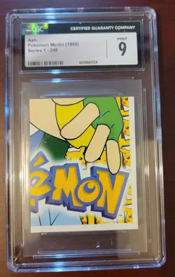 CGC 9 MINT Pokemon 1998 Merlin Series 1 - 240 Ash Sticker - Image 1