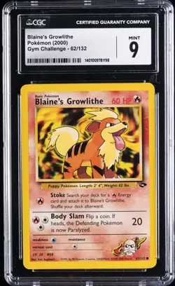 2000 POKEMON GYM CHALLENGE #62 BLAINE'S GROWLITHE CGC 9 - Image 1
