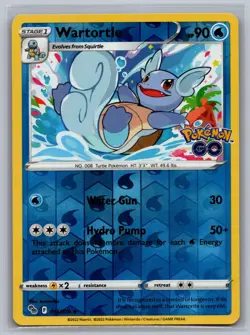 Wartortle 016/078 Uncommon Pokemon GO Pokemon Reverse Holo Near Mint - Image 1