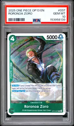 2025 ONE PIECE OP13-CARRYING ON HIS WILL #037 RORONOA ZORO PSA 10 - Image 1