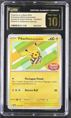2024 POKEMON INDONESIAN SV-P PROMO 101 PIKACHU IN BATIK SHIRT CGC 10 PRISTINE - Image 1