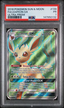 2018 POKEMON SUN & MOON ULTRA PRISM #139 FULL ART/LEAFEON GX PSA 1 - Image 1