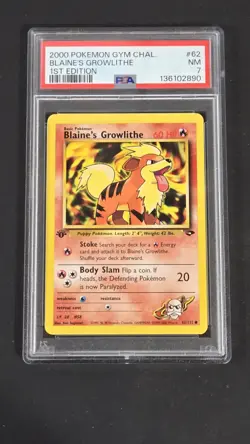 PSA 7 Blaine's Growlithe 62/132 1st Edition Gym Challenge Common Pokemon 2000 - Image 1