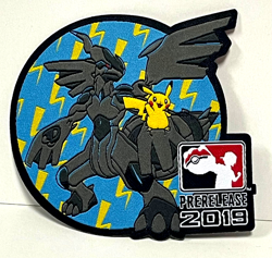 Pokemon Prerelease 2019 Pikachu &Zekrom Official Iron On Patch Organize Play New - Image 1
