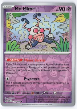 Pokemon TCG Mr. Mime 122/165 Reverse Holo 151 NM-LP - Image 1