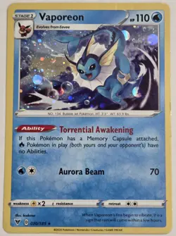 Vaporeon 030/185 Cosmo Holo Promo Pokemon Eevee Evolution TCG - Image 1