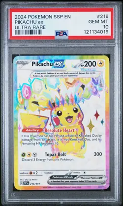 Pikachu Ex Ultra Rare Pokemon Ssp En-Surging Sparks 219 NM PSA 10 - Image 1