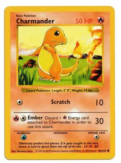 Pokemon Card: Charmander 46/102 Base Set Shadowless Rare! EXC - Image 1
