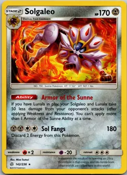 Solgaleo 142/236 Holo Rare Cosmic Eclipse Pokemon Holo Near Mint - Image 1