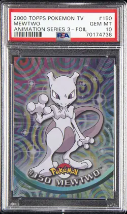 2000 TOPPS POKEMON TV ANIMATION SERIES 3 FOIL #150 MEWTWO PSA 10 - Image 1