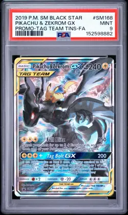2019 POKEMON SM BLACK STAR PROMO #SM168 FULL ART/PIKACHU & ZEKROM GX PSA 9 - Image 1