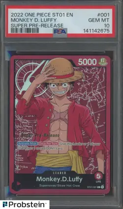 2022 One Piece ST01 EN Super Pre-Release #001 Monkey D Luffy PSA 10 GEM MINT - Image 1