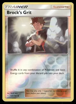 Pokemon Cards Brock's Grit 135/181 Reverse Holo Team Up Sun & Moon NM - Image 1