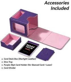 Mage Tech Commander Deck Box for TCGs Magnetic Card Holder Purple and Pink - Image 1