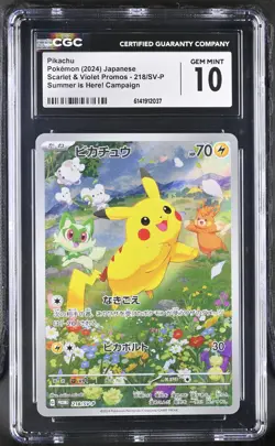 CGC Gem Mint 10 Pikachu 218/sv-p P Promotional Cards Pokemon Card Japanese 2024 - Image 1
