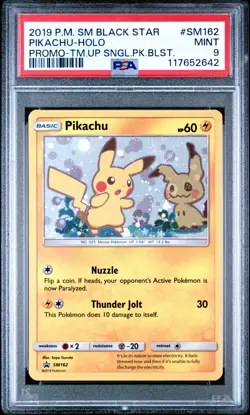 POKEMON TEAM UP SM BLACK STAR PROMO PIKACHU #SM162 HOLO PSA 9 MINT #117652642 - Image 1
