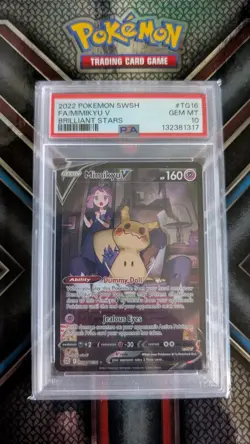 2022 POKEMON SWORD & SHIELD BRILLIANT STARS #TG16 FULL ART/MIMIKYU V PSA 10 - Image 1