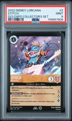 2022 DISNEY LORCANA PROMO D23 EXPO COLLECTOR'S SET #2 STITCH - ROCK STAR PSA 9 - Image 1