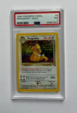 1999 Pokemon Fossil Unlimited Dragonite Holo Rare - 4/62 - PSA 7 NM! - Image 1
