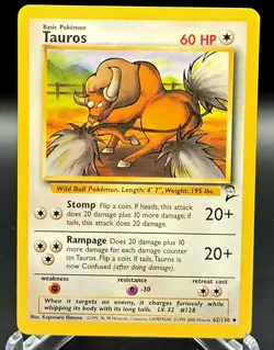Vintage Tauros 062/130 Base Set 2 Uncommon Normal LP Pokemon Card TCG WOTC - Image 1