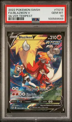 2022 POKEMON SWORD & SHIELD SILVER TEMPEST #TG14 FULL ART/BLAZIKEN V PSA 10 - Image 1