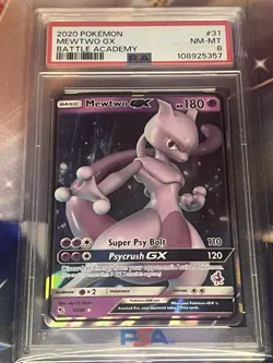 2019 Pokemon Sun & Moon Mewtwo GX Hidden Fates #31 PSA 8 - Image 1