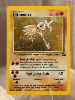 Pokemon - Hitmonlee [1999 Wizards] #7/62 Holo Rare (NM-MT) - Fossil Set - Image 1