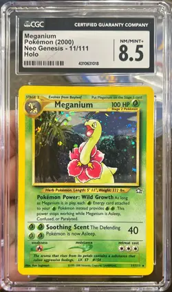 2000 Pokemon Neo Genesis Meganium Swirl Holo 11/111 CGC 8.5 NM MT+ - Image 1