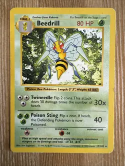 Beedrill 17/102 Base Set Shadowless Pokemon Card WOTC Vintage Rare - HP - Image 1