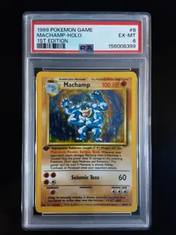 Pokemon Machamp 1st edition PSA 6 Base Set 8/102 Vintage 1999 WOTC - Image 1