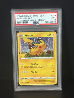 PIKACHU '21 General Mills Pokemon 25th Anniversary Holo SWSH039 PROMO PSA 9 - Image 1