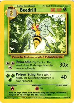 Pokemon TCG Beedrill 17/102 Rare Unlimited Base Set DMG - Image 1
