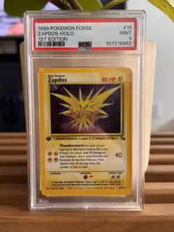 1999 Pokemon Fossil 1st Edition Zapdos Holo #15; PSA 9 - Image 1