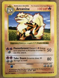 Arcanine - 23/102 - Uncommon - Shadowless Edition DMG, English Pokemon Base Set - Image 1