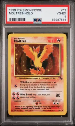 1999 Pokemon Fossil 12 Moltres Holo - PSA 4 - Image 1
