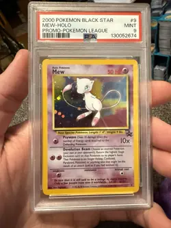 2000 POKEMON PROMO BLACK STAR POKEMON LEAGUE #9 MEW-HOLO PSA 9 W FACE SWIRL - Image 1