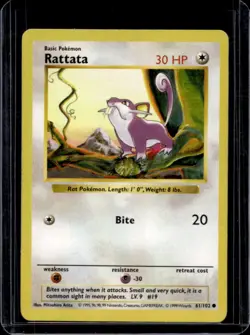 1999 Pokemon Shadowless Rattata #61/102 - Image 1
