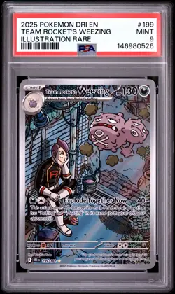 PSA 9 2025 POKEMON DESTINED RIVALS ILLUSTRATION RARE TEAM ROCKET'S WEEZING - Image 1