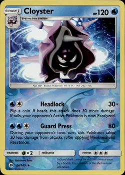 Cloyster 34/149 Rare Sun & Moon Reverse Holo Multi Item Discount NM - Image 1
