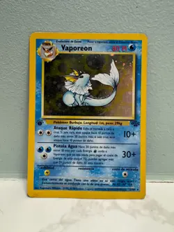 1st Edition Vaporeon Holo Rare Jungle 12/64 Spanish Card 1999 - Image 1