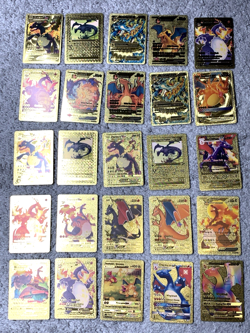 Set of 50!!! Charizard V, VMax, GX, EX & More Gold Foil Fan Art Card MP-LP - Image 1