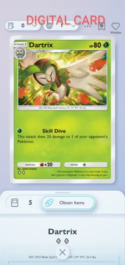 Pokemon Pocket Mobile Game Extradimensional Crisis Set Dartrix ◇◇Rare Trade Card - Image 1