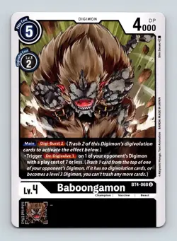 Baboongamon BT4-068 Uncommon Black Champion (Lv4) Digimon Card CCG - Image 1