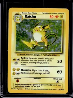 1999 Pokemon Unlimited Raichu Rare Holo #14/102 - Image 1