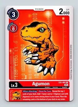 Agumon EX1-001 Uncommon Red Rookie (LV3) Digimon Card CCG - Image 1