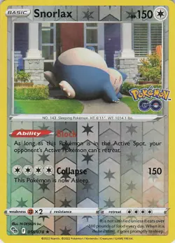 Snorlax Reverse Holo Holo Rare Pokemon GO 055/078 NM - Image 1