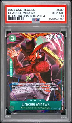 2025 ONE PIECE PROMOS ILLUSTRATION BOX VOL.4 #003 DRACULE MIHAWK PSA 10 - Image 1