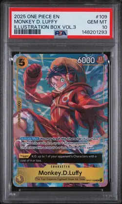 2025 ONE PIECE PROMOS ILLUSTRATION BOX VOL.3 #109 MONKEY D. LUFFY PSA 10 - Image 1