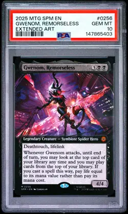 2025 MTG MARVEL'S SPIDER-MAN EXTENDED ART #0256 GWENOM, REMORSELESS PSA 10 - Image 1