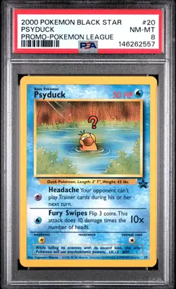 2000 POKEMON PROMO BLACK STAR POKEMON LEAGUE #20 PSYDUCK PSA 8 - Image 1